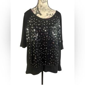 Lane Bryant Black Silver Sequin Short Sleeve Plus Size Top 18/20